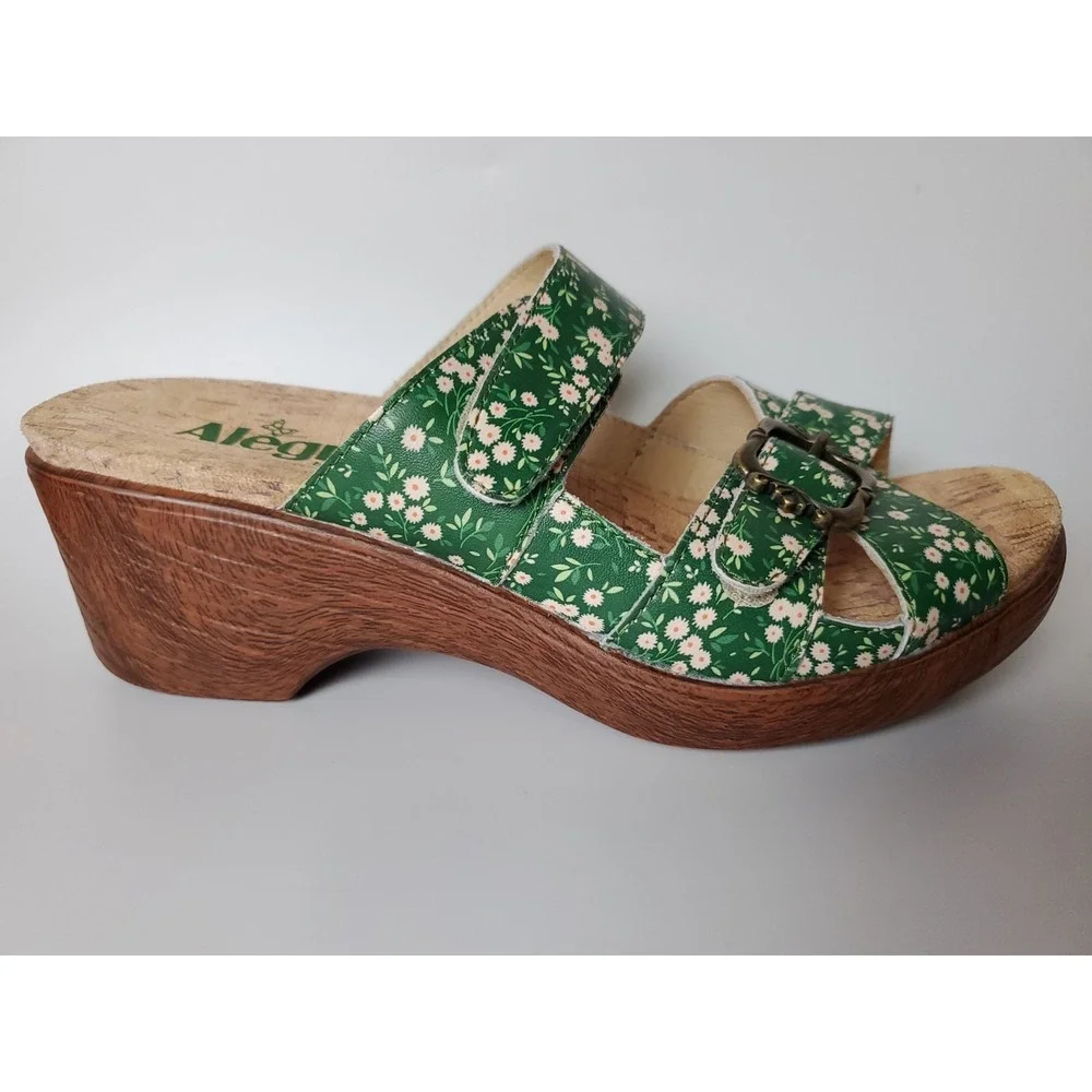 Alegria Sierra Green Acres Floral Sandals Women's EU 36 US 6 6.5 Leather Comfort